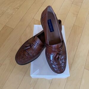 New Giorgio Brutini Leather Chestnut Brown Woven Tassel Slip-On Loafers